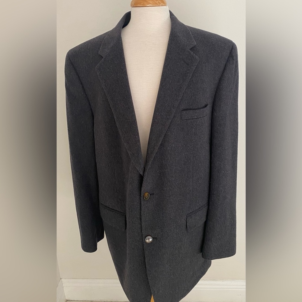 Men's Black Cashmere Sport Coat Size 46L Grant Thomas Lord and Taylor Gray‎
